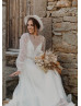 Long Sleeves Ivory Polka Dot Tulle Cute Wedding Dress